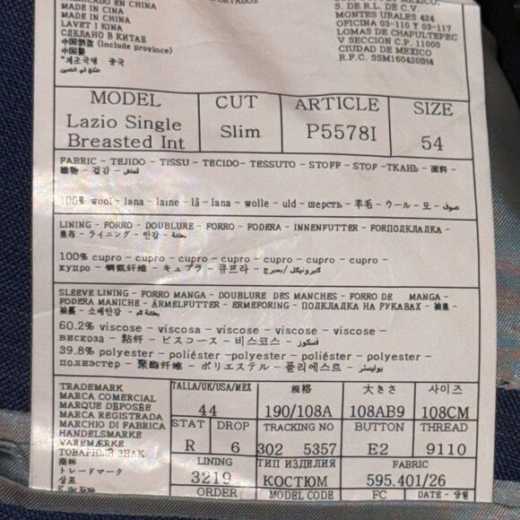 $599 Suitsupply Lazio 44R FULL SUIT 100% Wool VBC fabric Men's 38x30 pants - Picture 12 of 17